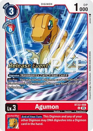 Agumon (BT22-008) - [Cyber Eden Release Event Cards] Foil