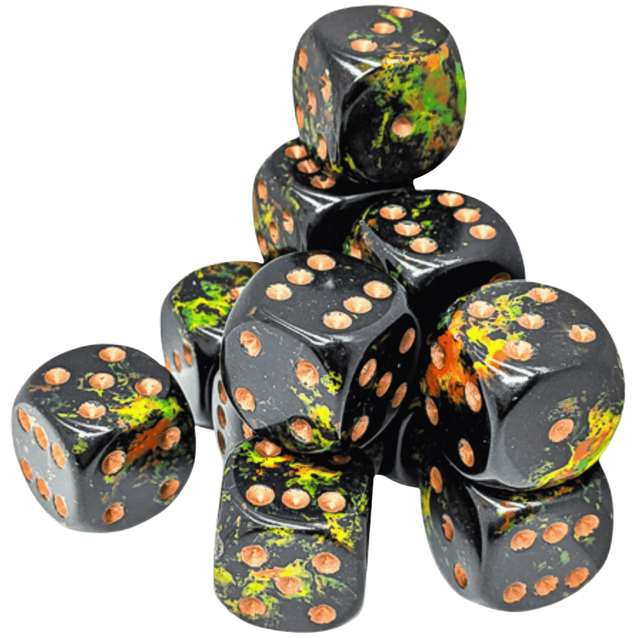 BRUSH 12D6 Deep Forest/gold 16mm Dice Block