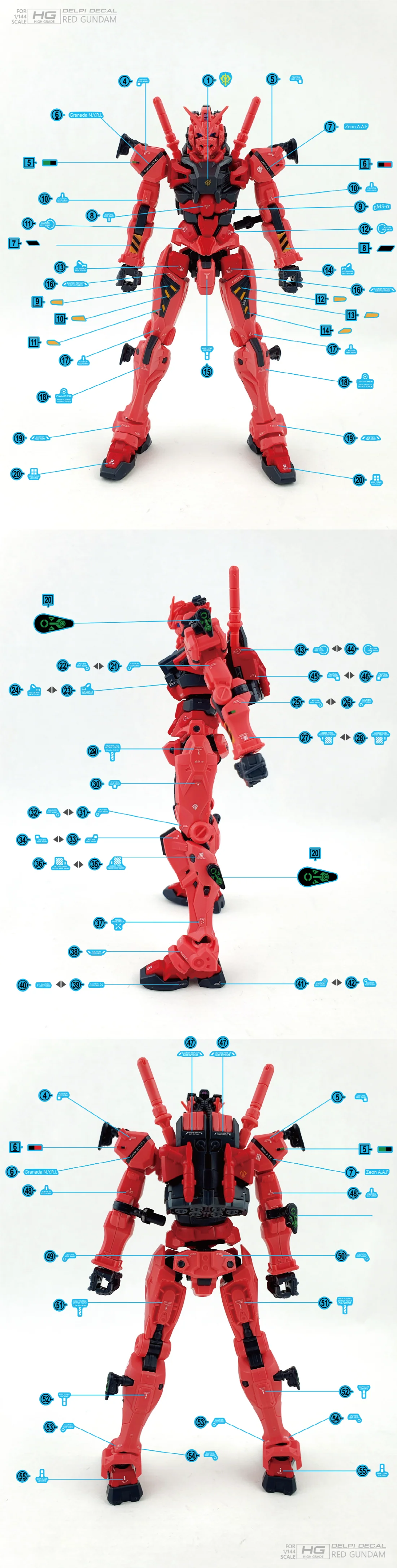 Delpi Decals HG RED GUNDAM WATER DECAL - Image 3