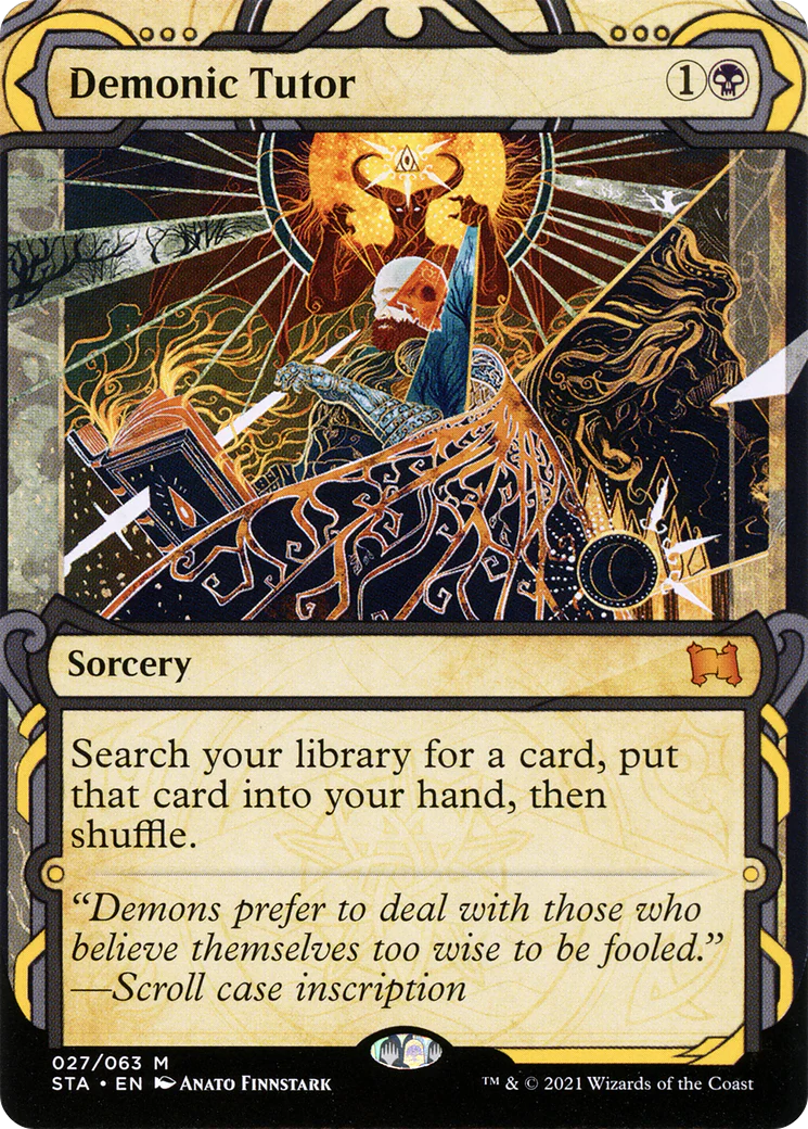 Demonic Tutor [Etched Foil]  (STA-027) - [Strixhaven Mystical Archive]: (Showcase) (Borderless)