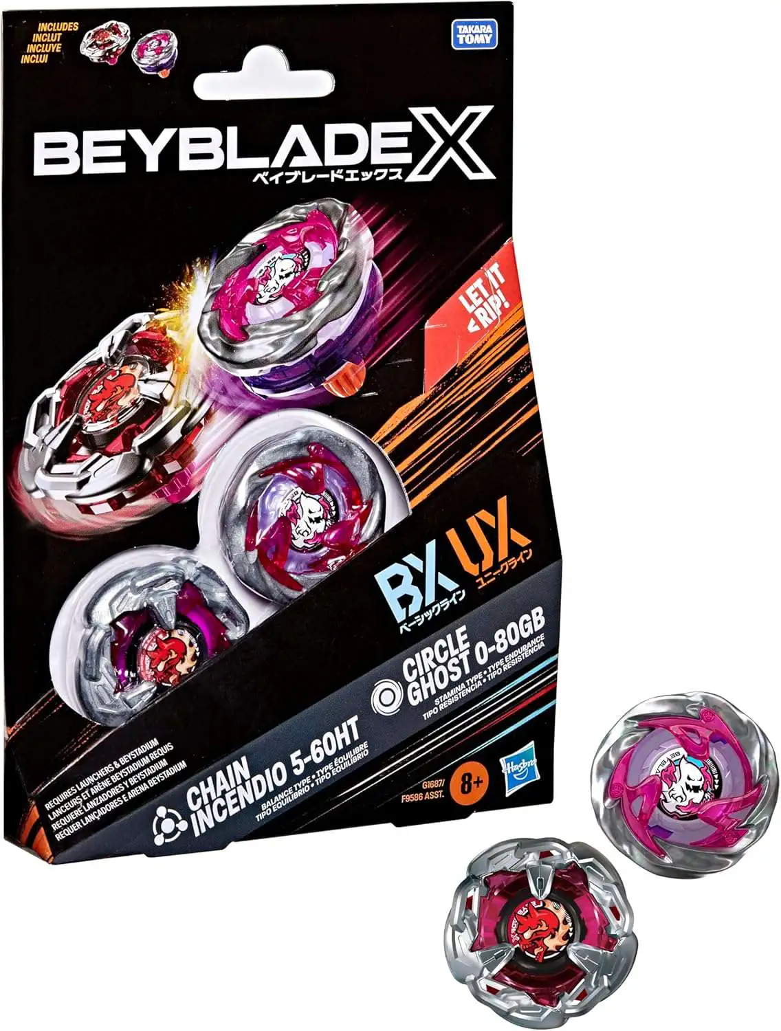HASBRO Beyblade X Chain Incendio 5-60HT & Circle Ghost 0-80GB Dual Pack Set