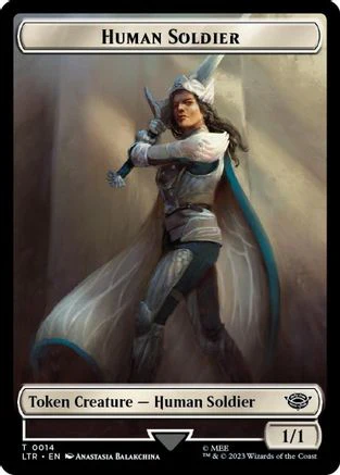 Human Soldier (0014) // Food (0023) Double-Sided Token (Surge Foil)  [Foil]  (LTR-14 // 23) - [The Lord of the Rings: Tales of Middle-earth]