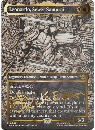 Leonardo, Sewer Samurai (Borderless) (Gold-Stamped Signature)  [Foil]  (TMT-301) - [Teenage Mutant Ninja Turtles]