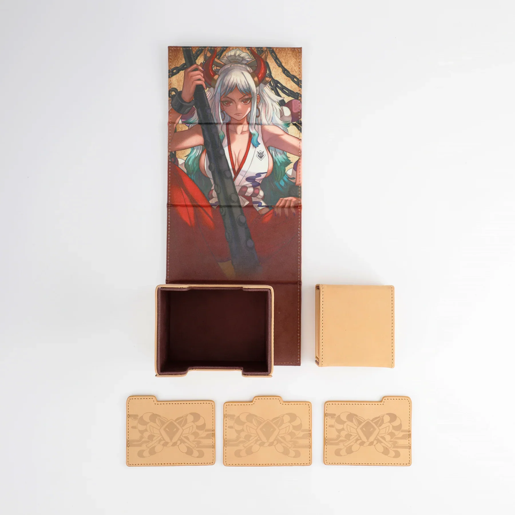 Manamoon Oni v2 - Genuine Leather Dicewinder Deck Boxes - Sand (Limit 1 Per Person)