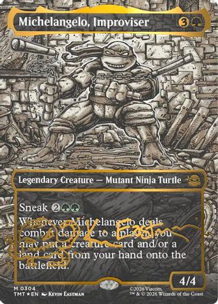 Michelangelo, Improviser (Borderless) (Gold-Stamped Signature)  [Foil]  (TMT-304) - [Teenage Mutant Ninja Turtles]
