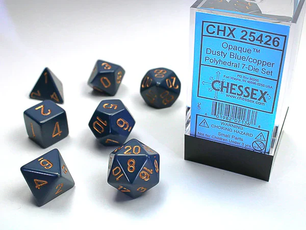 Opaque Polyhedral Dusty Blue/Copper 7-Die Set