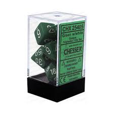 Opaque Polyhedral Green/White 7-Die Set