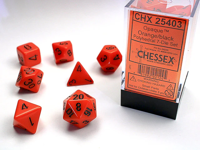 Opaque Polyhedral  ORANGE/BLACK 7-Die Set