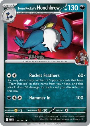 Team Rocket's Honchkrow - (127) Reverse Holofoil [ME Ascended Heroes]