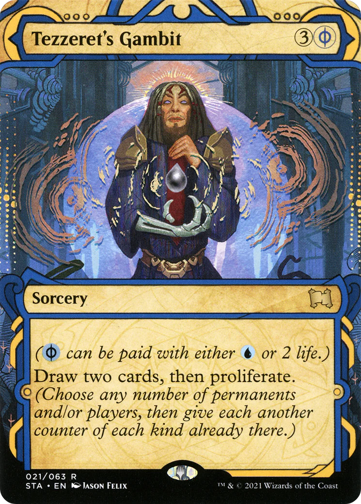 Tezzeret's Gambit [Etched Foil]  (STA-021) - [Strixhaven Mystical Archive]: (Showcase) (Borderless)