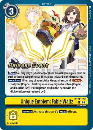 Unique Emblem: Fable Waltz (BT22-098) - [Cyber Eden Release Event Cards] Foil