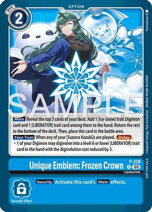 Unique Emblem: Frozen Crown (Dawn of Liberator Box Topper) (P-228) - [Digimon Promotion Cards] Foil
