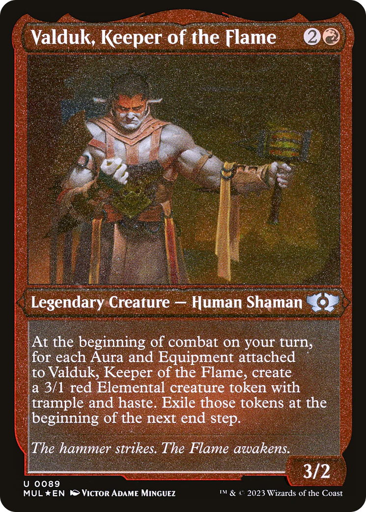 Valduk, Keeper of the Flame (Foil Etched)  [Foil]  (MUL-089) - [Multiverse Legends]